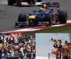 Mark Webber İngiliz Grand Prix 2012 onun wictory kutluyor